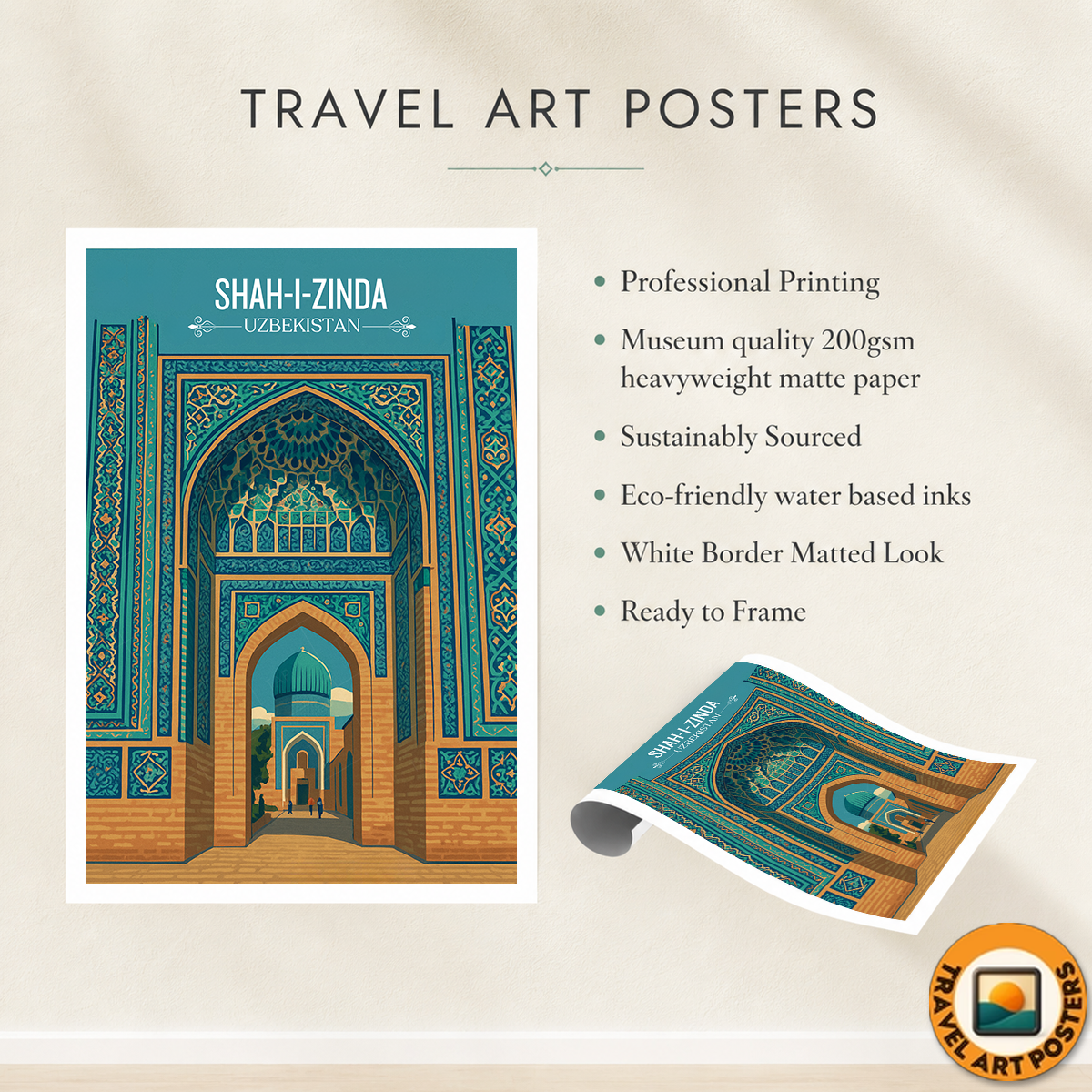 Shah-i-Zinda - Uzbekistan - Travel Poster Vintage Style Wall Art Print - Art Print - Travel Art Poster