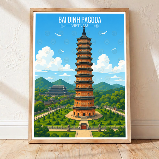 Bai Dinh Pagoda - Vietnam - Travel Poster Vintage Style Wall Art Print - Art Print - Travel Art Poster