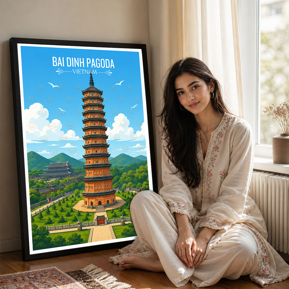 Bai Dinh Pagoda - Vietnam - Travel Poster Vintage Style Wall Art Print - Art Print - Travel Art Poster
