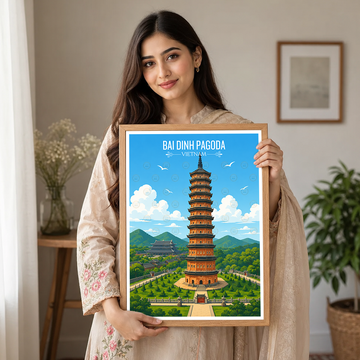 Bai Dinh Pagoda - Vietnam - Travel Poster Vintage Style Wall Art Print - Art Print - Travel Art Poster