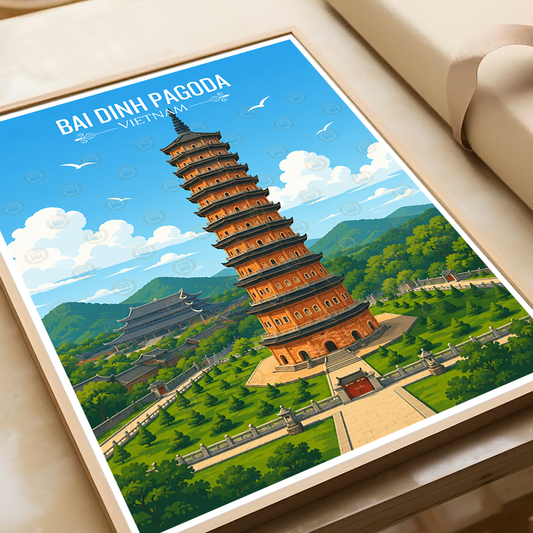 Bai Dinh Pagoda - Vietnam - Travel Poster Vintage Style Wall Art Print - Art Print - Travel Art Poster