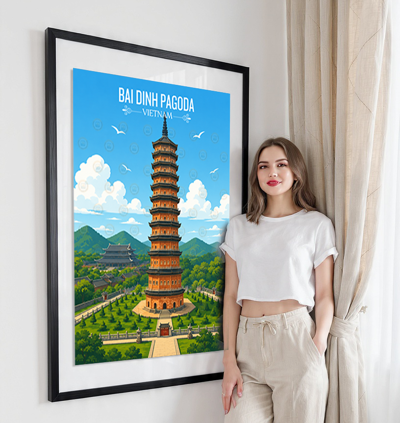 Bai Dinh Pagoda - Vietnam - Travel Poster Vintage Style Wall Art Print - Art Print - Travel Art Poster