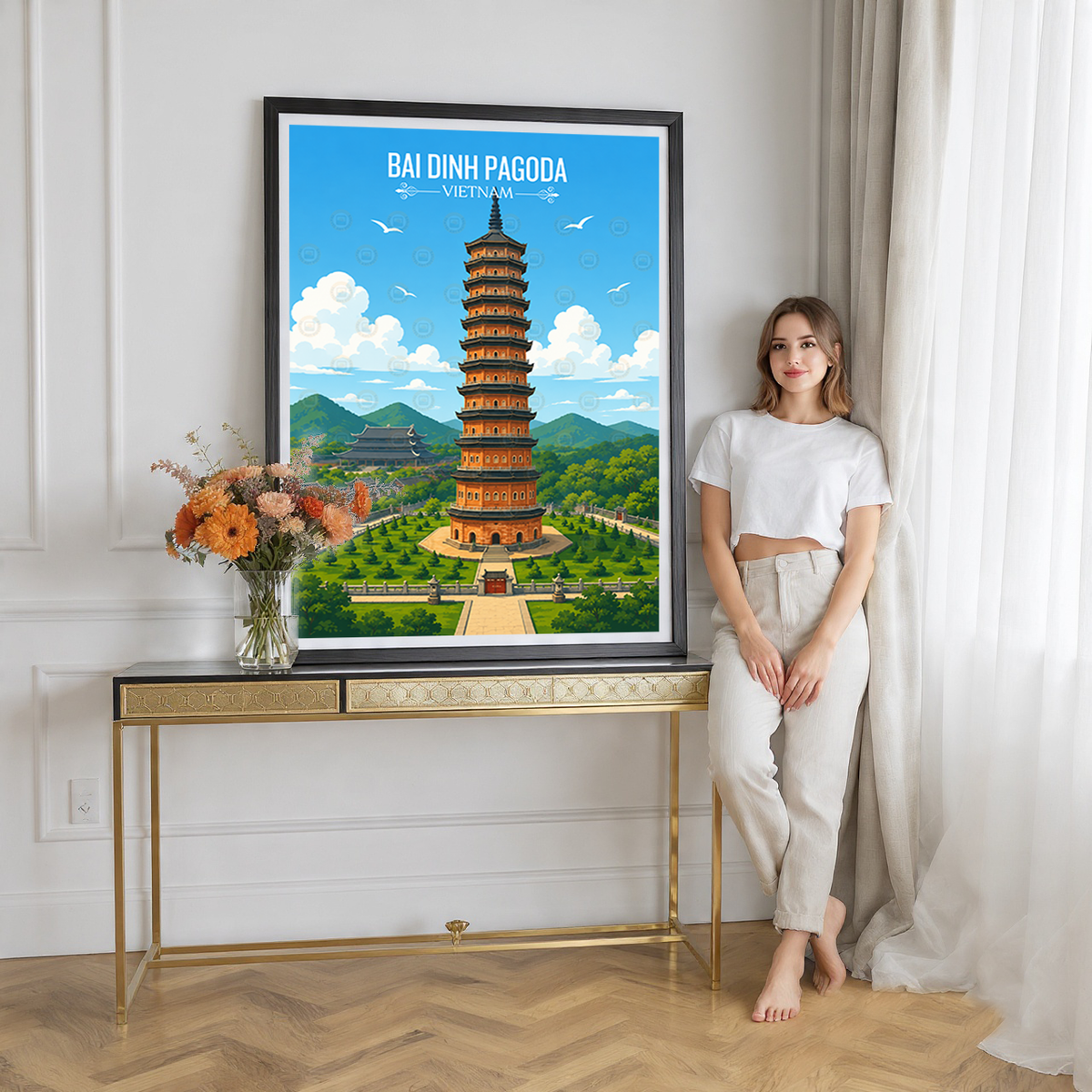 Bai Dinh Pagoda - Vietnam - Travel Poster Vintage Style Wall Art Print - Art Print - Travel Art Poster