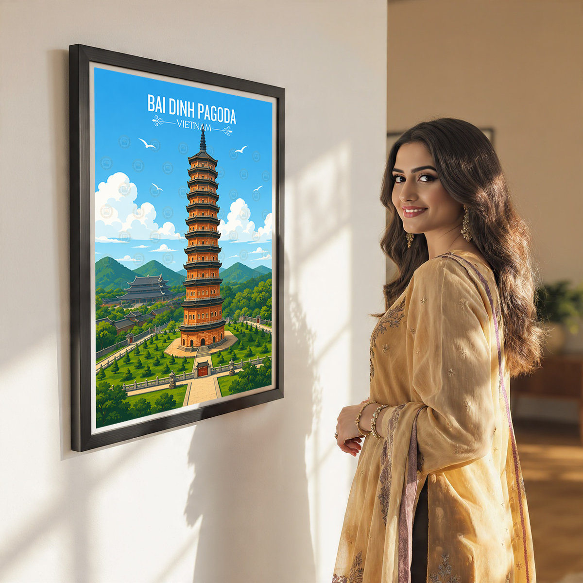 Bai Dinh Pagoda - Vietnam - Travel Poster Vintage Style Wall Art Print - Art Print - Travel Art Poster