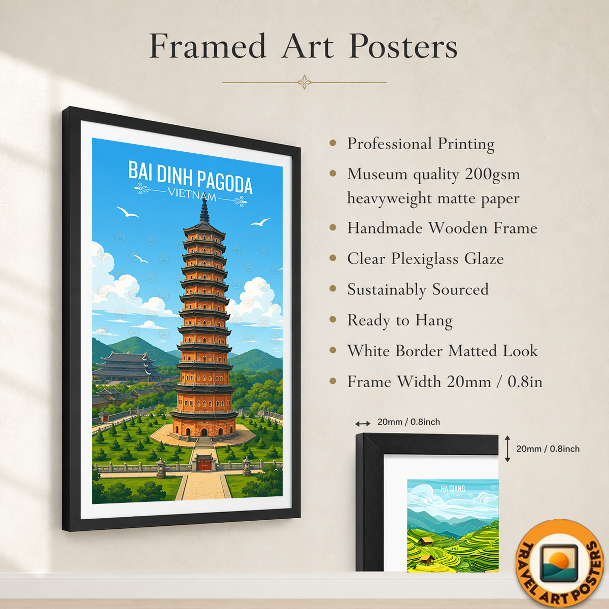 Bai Dinh Pagoda - Vietnam - Travel Poster Vintage Style Wall Art Print - Art Print - Travel Art Poster