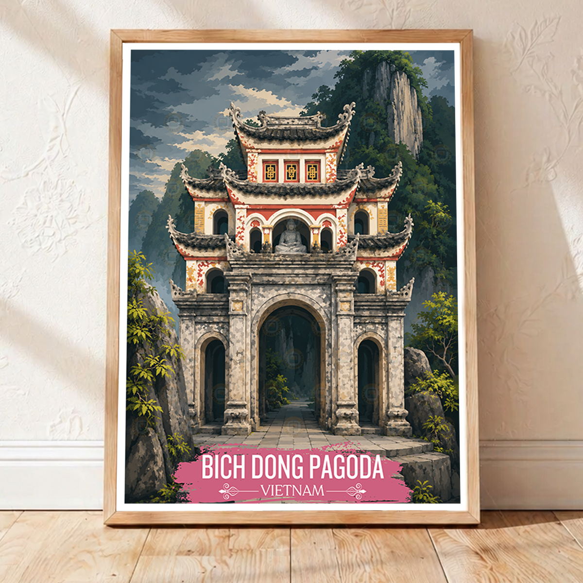 Bich Dong Pagoda - Vietnam - Travel Poster Vintage Style Wall Art Print - Art Print - Travel Art Poster