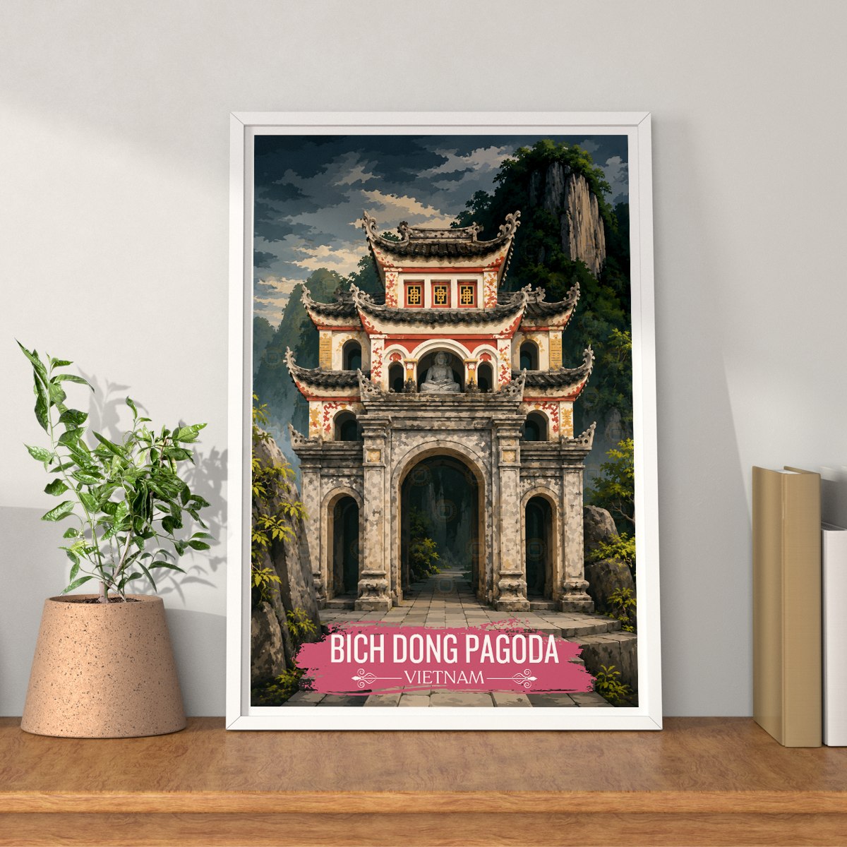 Bich Dong Pagoda - Vietnam - Travel Poster Vintage Style Wall Art Print - Art Print - Travel Art Poster