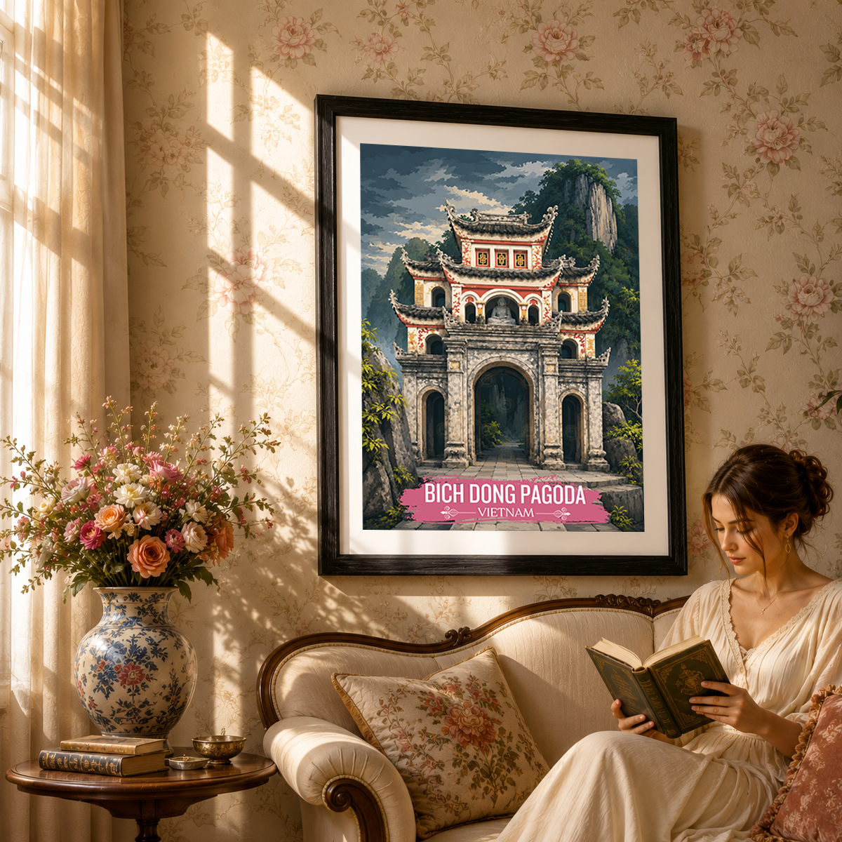 Bich Dong Pagoda - Vietnam - Travel Poster Vintage Style Wall Art Print - Art Print - Travel Art Poster