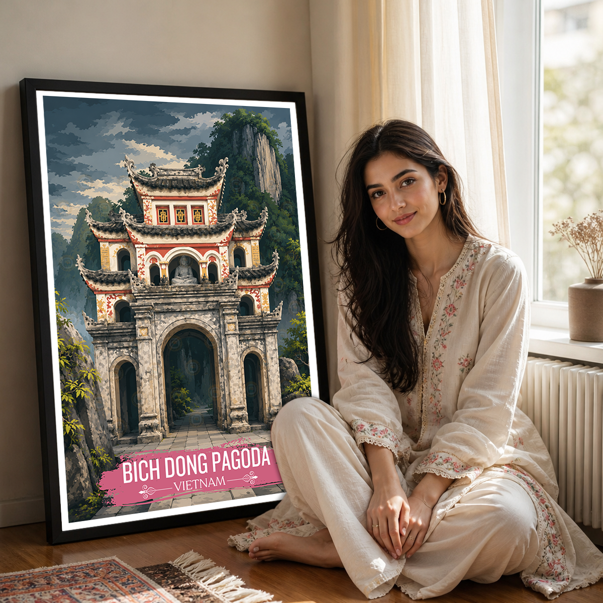 Bich Dong Pagoda - Vietnam - Travel Poster Vintage Style Wall Art Print - Art Print - Travel Art Poster