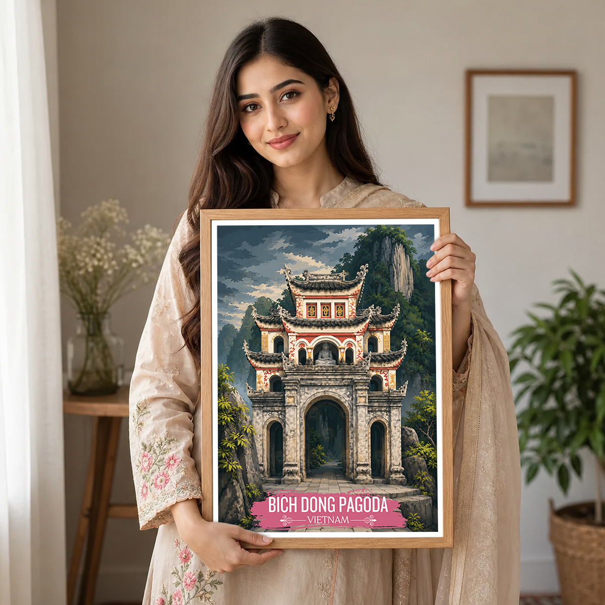Bich Dong Pagoda - Vietnam - Travel Poster Vintage Style Wall Art Print - Art Print - Travel Art Poster