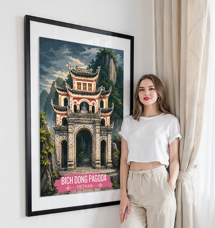 Bich Dong Pagoda - Vietnam - Travel Poster Vintage Style Wall Art Print - Art Print - Travel Art Poster