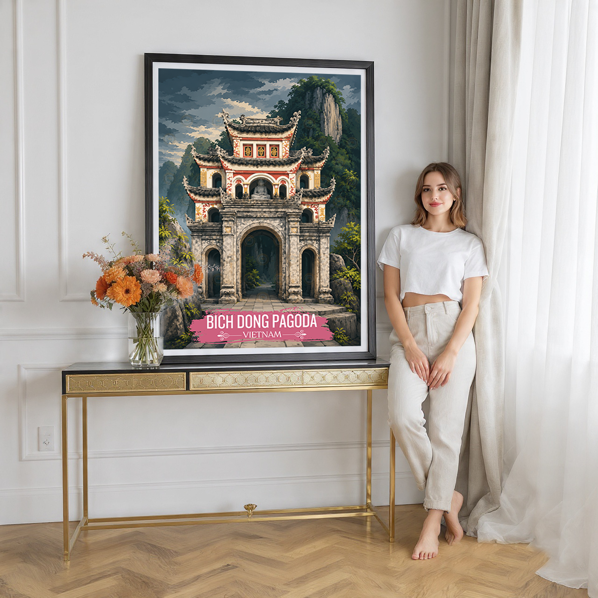 Bich Dong Pagoda - Vietnam - Travel Poster Vintage Style Wall Art Print - Art Print - Travel Art Poster