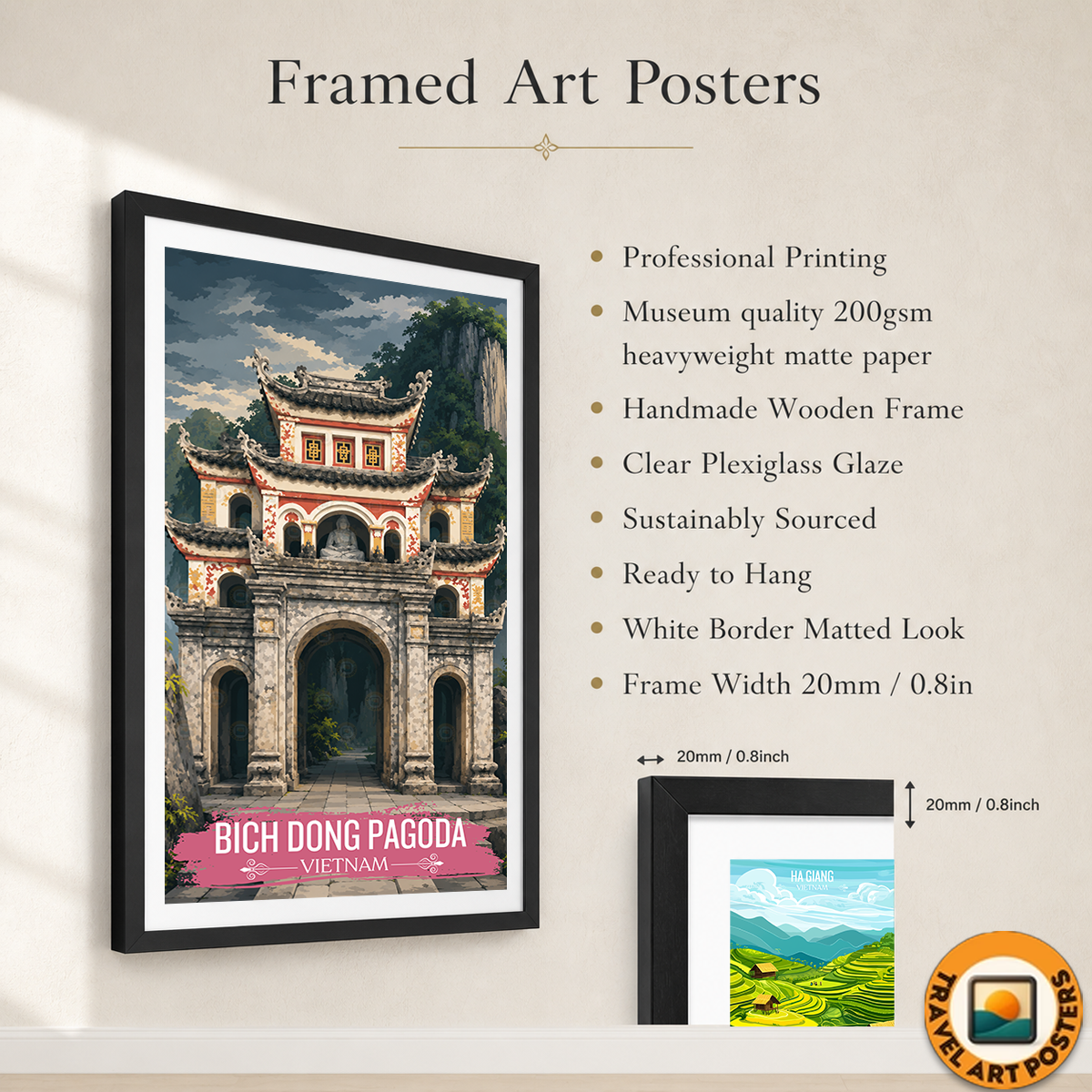 Bich Dong Pagoda - Vietnam - Travel Poster Vintage Style Wall Art Print - Art Print - Travel Art Poster
