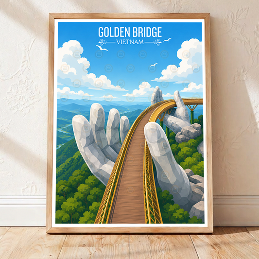 Golden Bridge - Vietnam - Travel Poster Vintage Style Wall Art Print - Art Print - Travel Art Poster
