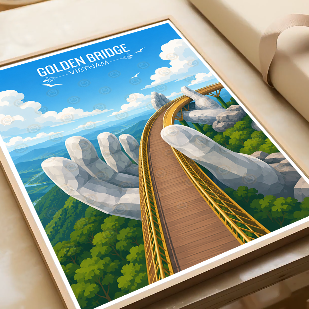 Golden Bridge - Vietnam - Travel Poster Vintage Style Wall Art Print - Art Print - Travel Art Poster