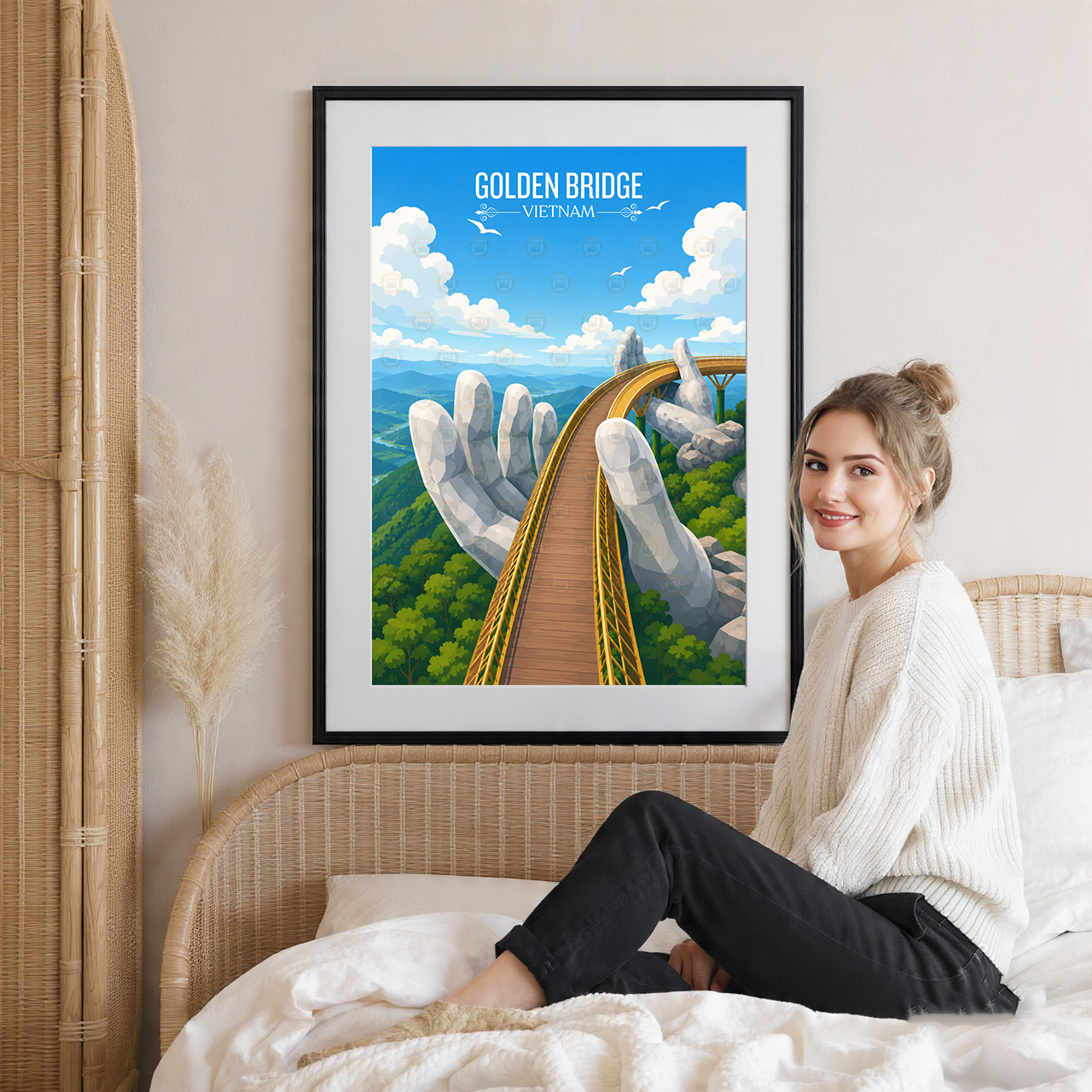 Golden Bridge - Vietnam - Travel Poster Vintage Style Wall Art Print - Art Print - Travel Art Poster