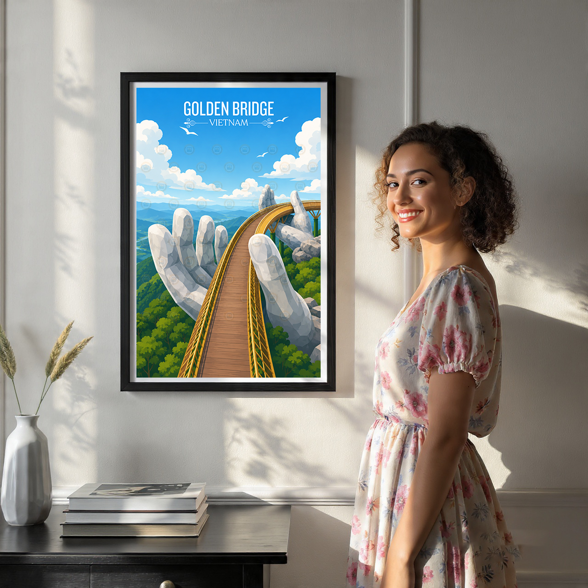 Golden Bridge - Vietnam - Travel Poster Vintage Style Wall Art Print - Art Print - Travel Art Poster