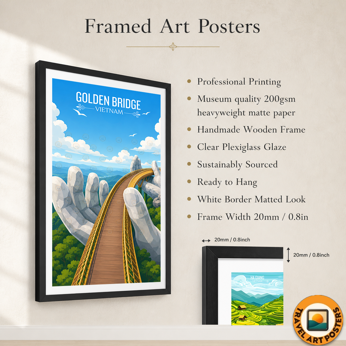 Golden Bridge - Vietnam - Travel Poster Vintage Style Wall Art Print - Art Print - Travel Art Poster