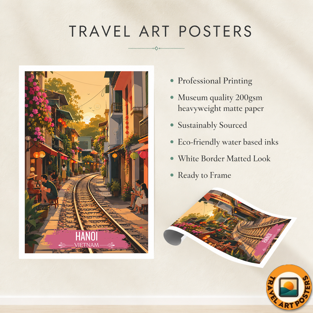 Hanoi - Vietnam - Travel Poster Vintage Style Wall Art Print - Art Print - Travel Art Poster