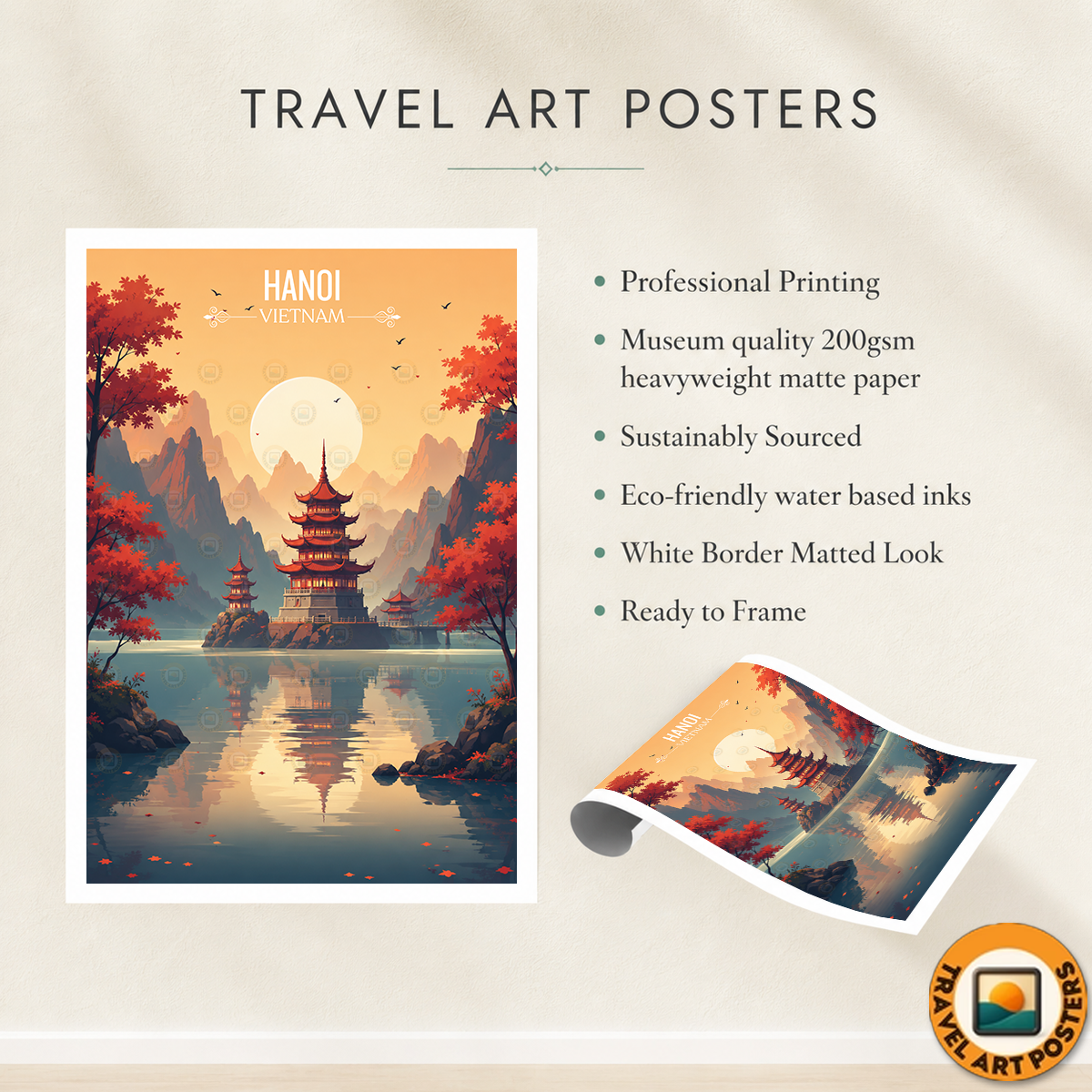 Hanoi - Vietnam - Travel Poster Vintage Style Wall Art Print - Art Print - Travel Art Poster