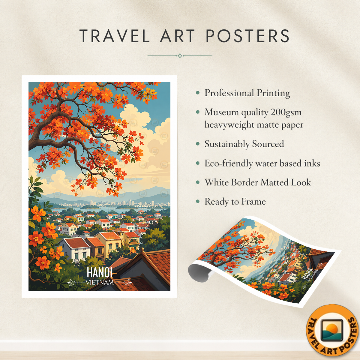Hanoi - Vietnam - Travel Poster Vintage Style Wall Art Print - Art Print - Travel Art Poster