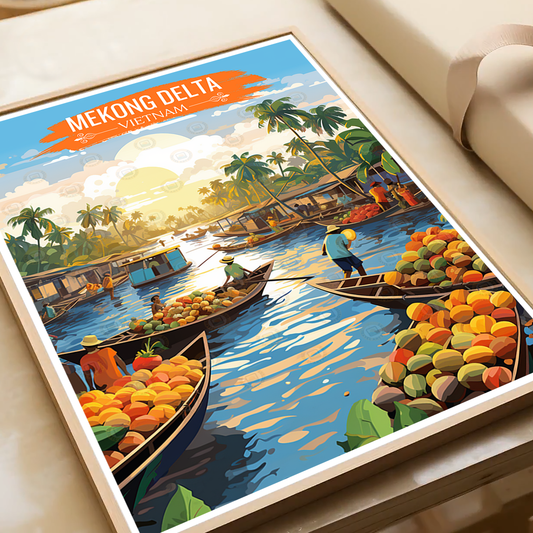 Mekong Delta - Vietnam - Travel Poster Vintage Style Wall Art Print - Art Print - Travel Art Poster