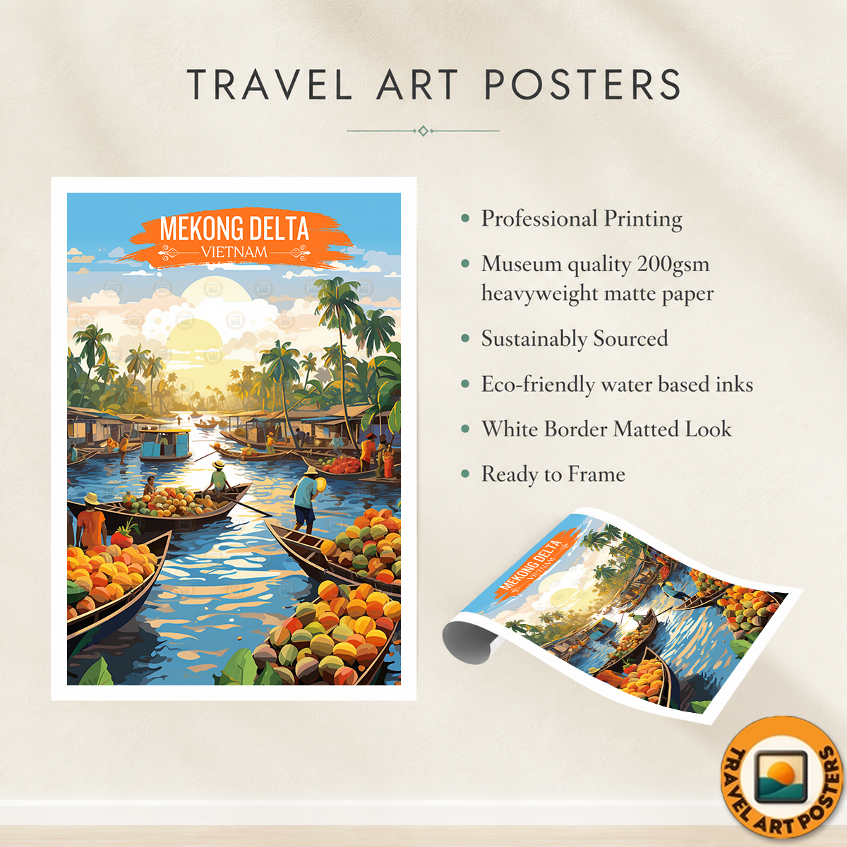 Mekong Delta - Vietnam - Travel Poster Vintage Style Wall Art Print - Art Print - Travel Art Poster