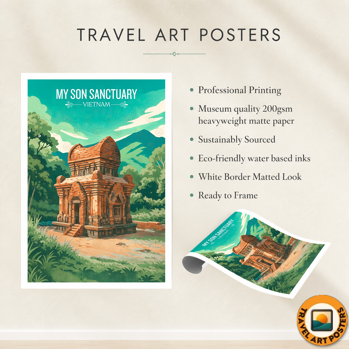 My Son Sactuary - Vietnam - Travel Poster Vintage Style Wall Art Print - Art Print - Travel Art Poster