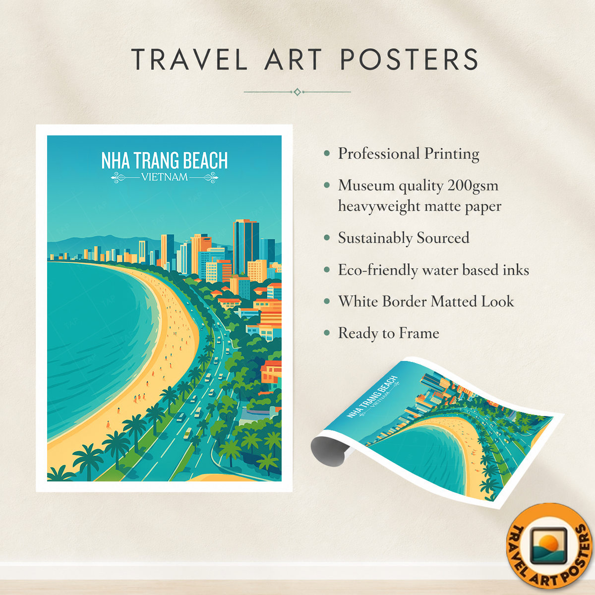 Nha Trang Beach - Vietnam - Travel Poster Vintage Style Wall Art Print - Art Print - Travel Art Poster