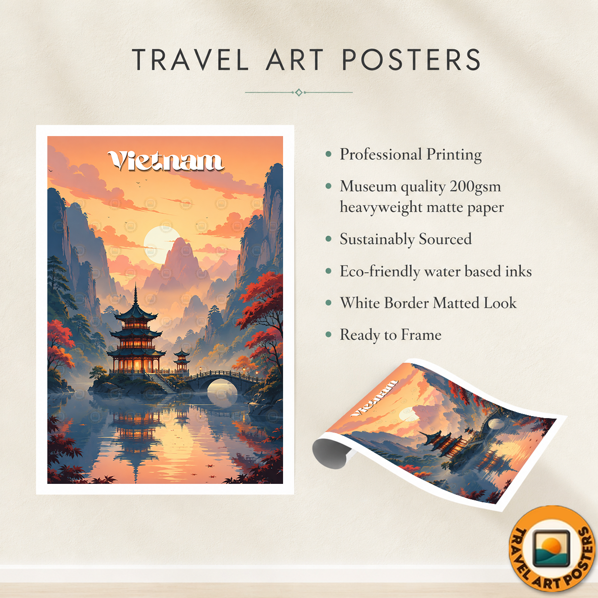 Vietnam - Travel Poster Vintage Style Wall Art Print - Art Print - Travel Art Poster