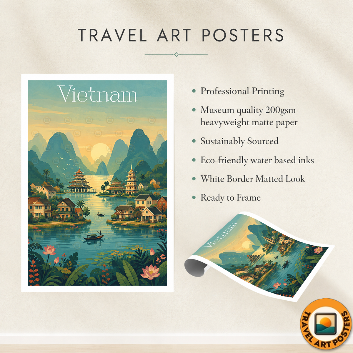 Vietnam - Travel Poster Vintage Style Wall Art Print - Art Print - Travel Art Poster