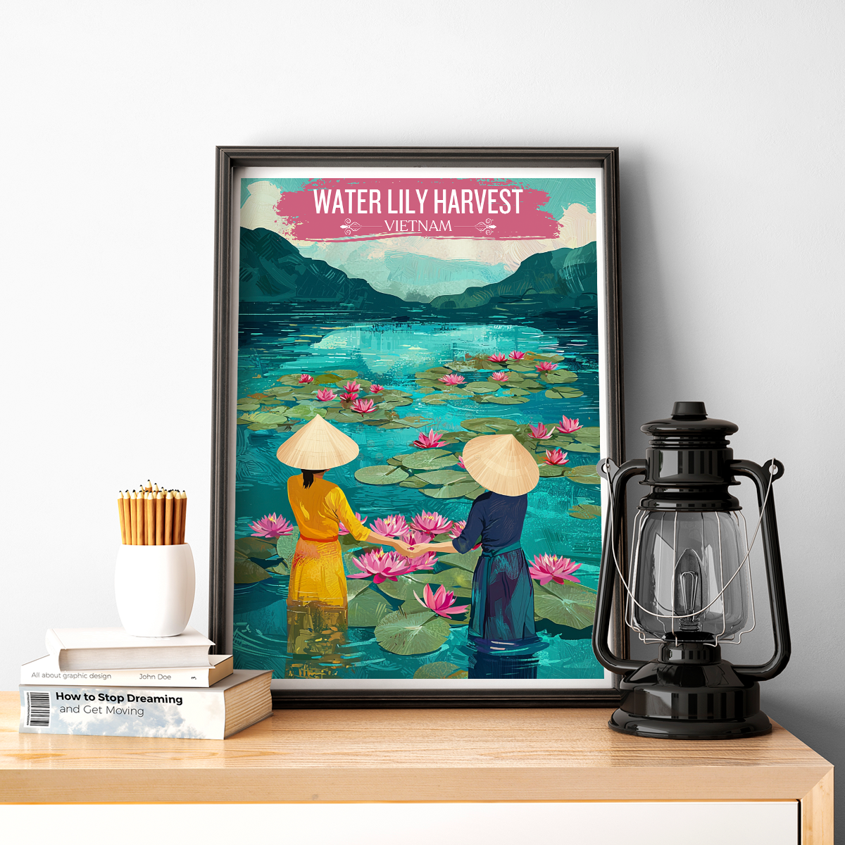 Water Lilly Harvest - Vietnam - Travel Poster Vintage Style Wall Art Print - Art Print - Travel Art Poster