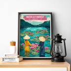 Water Lilly Harvest - Vietnam - Travel Poster Vintage Style Wall Art Print - Art Print - Travel Art Poster