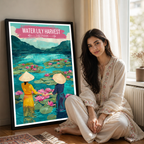 Water Lilly Harvest - Vietnam - Travel Poster Vintage Style Wall Art Print - Art Print - Travel Art Poster