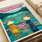 Water Lilly Harvest - Vietnam - Travel Poster Vintage Style Wall Art Print - Art Print - Travel Art Poster