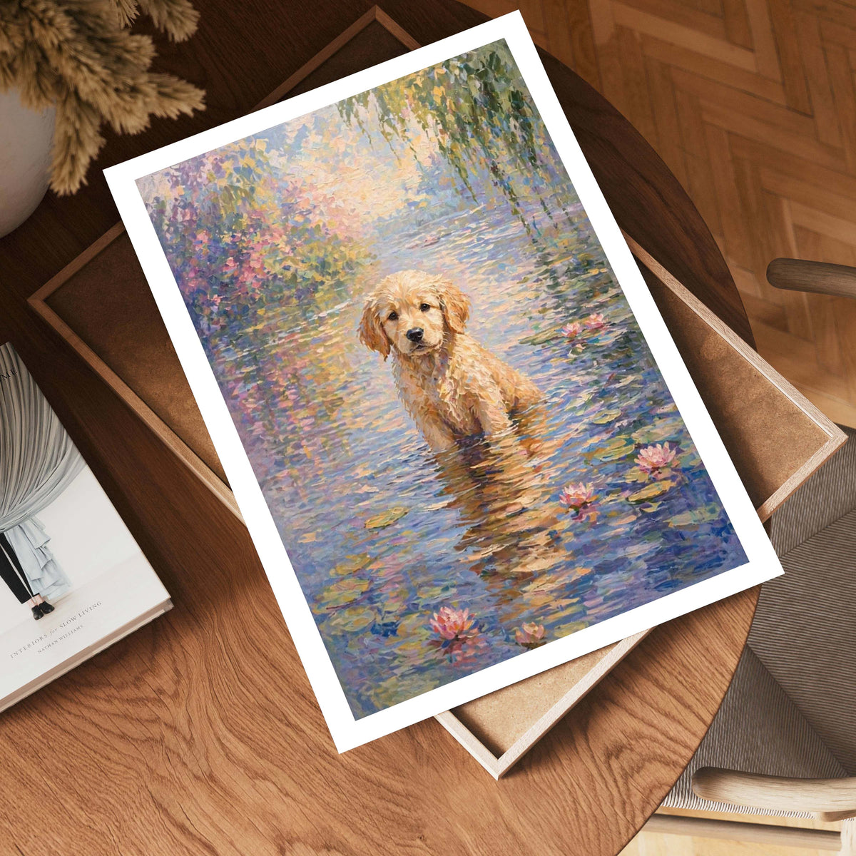 Colourful Puppy in Lake Painting - Claude Monet - Art Print - Travel Art Poster